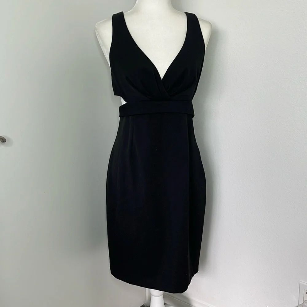 Black Halo Black Sheath Mini Dress Plunge Neckline